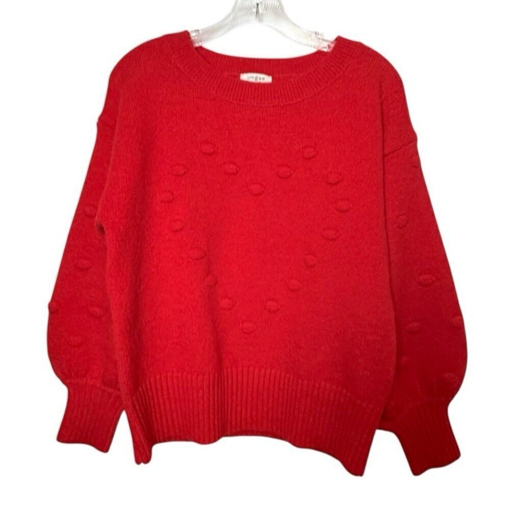 Umgee Style K7374 Knit Sweater Red 3D Heart Size Medium Red Puff Sleeve